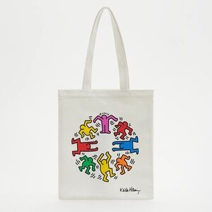 Keith Haring Tote Cotton Canvas Bag Shopper White Officially Licensed NWT